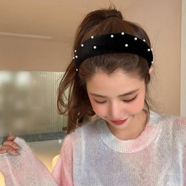 ZOONAI Velvet Wide Headband With Velvet Scrunchies for Women Girls, Fashion No Slip Hairband Elastic Hair Ponytail Holder Hair Tie (Pearl-Red, One Size)