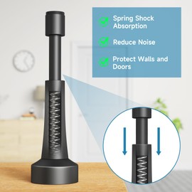 Matte Black Door Stoppers for Wall - 4.33 Inch Spring Door Stop for Bottom of Door, Aluminum Doorstopper with Silicone Tip, Screw & Adhesive Installation