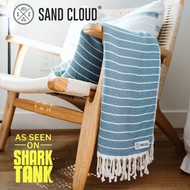 Sand Cloud Turkish Beach Towel - Sand Proof - 100% Certified Organic Turkish Towel - Quick Dry Towel for Beach, Picnic, Blanket or Bath Towel - As Seen on Shark Tank - Gocek (Denim)