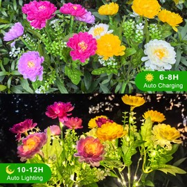 Solar Flowers Lights, 2 Pack Solar Garden Lights with 14 Blooming Flowers, Waterproof Solar Outdoor Fairy Lights for Outside Yard, Garden, Pathway, Patio, Lawn, Cemetery, Grave Decor (Purple/White)