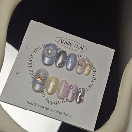 Satin Lovey [Handmade Nail Tips] Emily Nail - Short Almond / 새틴러비 [수제네일팁] 에밀리네일 - 숏아몬드