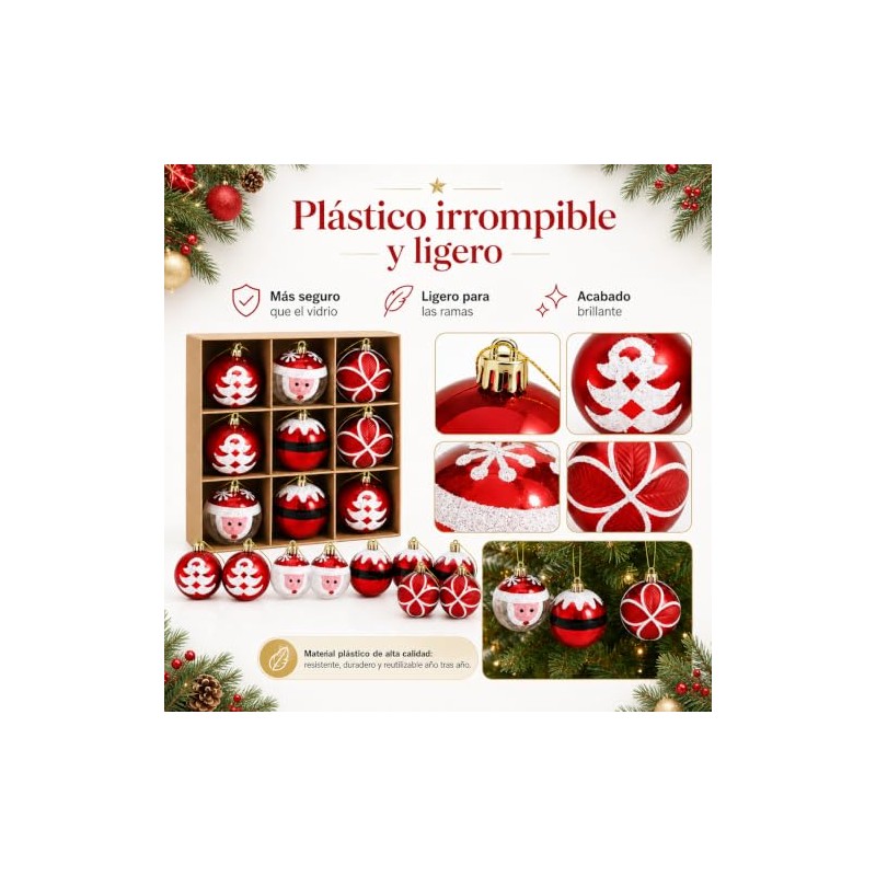 Cm-top Adornos Navideños de Santa Claus 9 Piezas,ornamentos Esferas,rojo