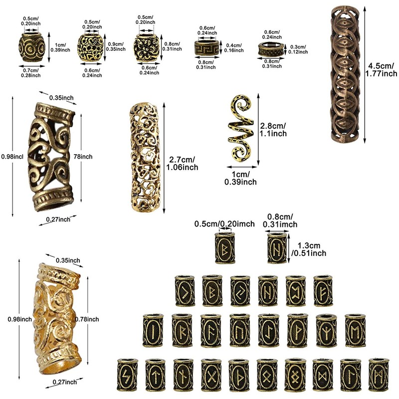 Queta Viking Rune Beads, Nordic Beard Beads, Braiding Beads, Hair