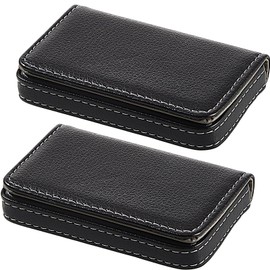 Outus 2 Pieces Business Card Holder, Business Card Wallet Leather Business Card Case Pocket Business Name Card Holder with Magnetic Shut, Credit Card ID Case Wallet (Black), Black