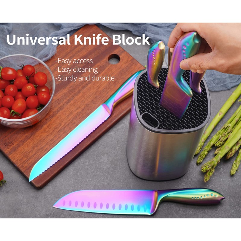 Rainbow Knives Block Set 7 Pieces, Iridescent German High Carbon