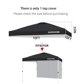 OASISHOME 10'X10' Pop Up Canopy Tent Replacement Top Cover Only 1 Roof Cover with Sliver Coated for Straight Leg Canopy Tent，Waterproof for Outdoor/Beach/Patio/Wedding Parties and Events (Black)