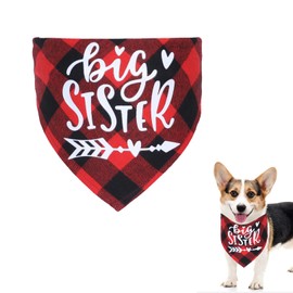 Dlicsy Red Plaid Dog Bandana, Triangle Dog Scarf, Big Sister Pregnancy Announcement, Dog Cat Scarf Bibs Accessories for Small Medium Pets (10-20 inches)