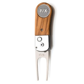 Premium divot fork with real wood fitting, Pitchfix de Luxe, ergonomic, a great golf gift for him and her, olive wood, light brown