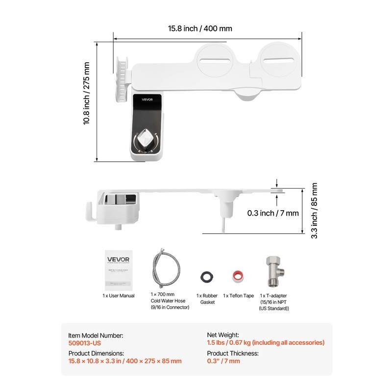 VEVOR 509013-US Bidet Attachment for Toilet, White