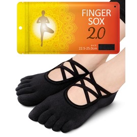 Fitnadi Women's 5-Toe Yoga Pilates Socks, Non-Slip, Simple, Socks, Black