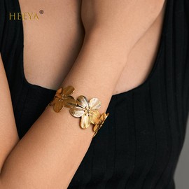 HEEYA Women's Gold Bangle Cuff Bracelet Adjustable Open Bracelet with Gift Box Anniversary Birthday Christmas, Stone