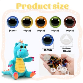 TOAOB Pack of 20 Safety Eyes for Crochet Animals, Doll's Eyes, Glitter, 15 mm, Plastic Craft Eyes, 5 Colours, Button Eyes with Washers, Doll, Puppet, Plush Toy