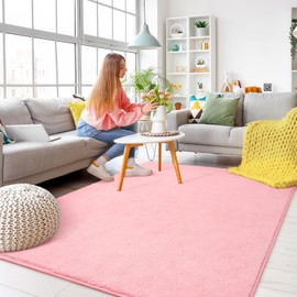 Area Rug Playmat for Kids, 1cm Thick Coral Velvet Non-Slip Fluffy Carpet, Modern Washable Soft Fur Floor Play Mat Throw Rugs for Living Room,Bedroom,Playroom (Pink, 160x80cm)