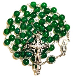Rosary Beads Chaplet Red Green Natural Agate Rosery Catholic gifts, Zinc, Agate