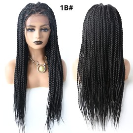 RESHE HD Braid Wigs For Black Women Soft Lace Front Box Braids Wig 31" Hand-Tied Lace Front Braiding Wig Natural Looking Braids Wigs With Baby Hair Lightweight Synthetic Cornrow Box Braids (#1B)