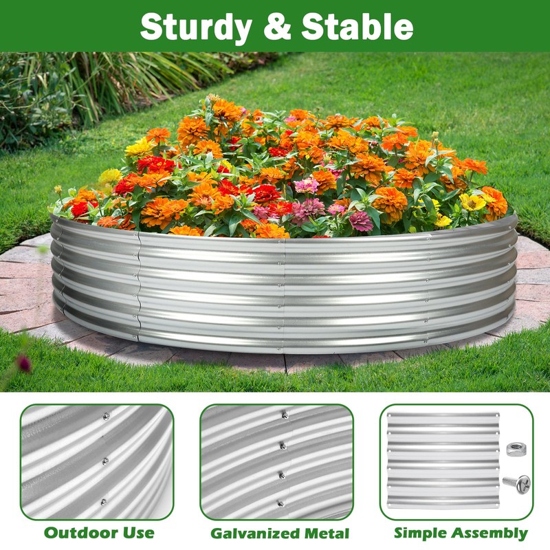 OUSHENG 4x4x1ft Round Galvanized Raised Garden Beds Outdoor, Steel Fire
