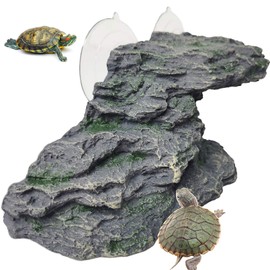 kathson Turtle Basking Platform Baby Tortoise Climbing Ramp Shale Reptiles Dock Resting Terrace Stone Aquarium Ornament Rock Landscaping Decoration for Frogs Newts (Medium Size:8.2”Lx3.3”Wx3.1”H)