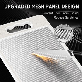 Double Sided 304 Stainless Steel & Wheat Straw Cutting Board, 14.4"*9.8" Non Toxic Lightweight Chopping Board, Separately Handle Meat and Vegetables, Dishwasher Safe, Scratch Resistant Mesh Design