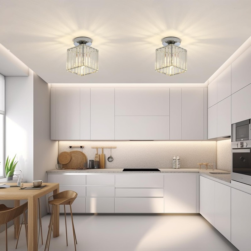Modern Crystal Ceiling Light, E27 Mini Crystal Ceiling Light, Silver