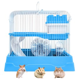 PINVNBY 2-Tier Dwarf Hamster Cage, Hamster Travel Cage Portable Mouse Cage with Running Exercise Wheels, Water Bottle and Food Dish for Hamster Mouse Rat 11.7 * 8.7 * 9.38 in (Blue
