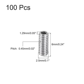 QUARKZMAN 100 Pieces Hex Socket Cap Screws M2.5 x 6 mm 304 Stainless Steel Head Allen Screws Flat Point Grub Screw for Door Handle Repair Lights