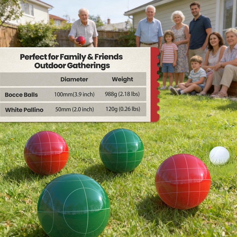 TELURY Bocce Ball Set 100mm Regulation Size and Weight for