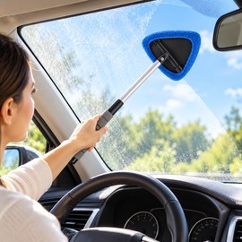 Telescopic Car Window Cleaner for Windshields – Microfiber Glass Cleaning Brush for Hard-to-Reach Interior & Exterior Areas