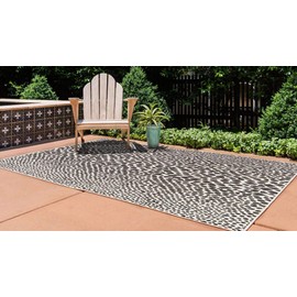 Unique Loom Outdoor Collection Area Rug - Cape Town (9' x 12' Rectangle, Black/ Ivory)