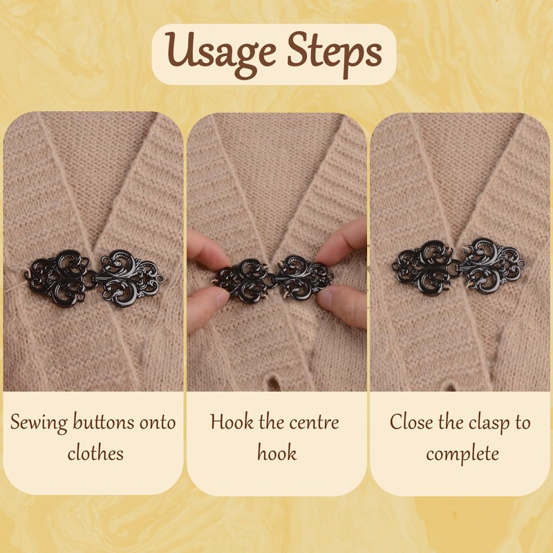 WANDIC Cloak Clasp Fasteners, 2 Pairs Swirl Flower Cape Fasteners