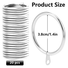 ExeQianming Anillos para Colgar Cortinas de Metal con Ojales para Cortinas, para Cortinas y Varillas, 38 mm de Diámetro Interior, 20 Unidades, Plateado