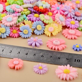 100Pcs Flower Daisy Slime Charms Set-Resin Flatback Rhinestones Beads Making Supplies Mixed Styles Loose Gems for DIY Craft Making and Ornament Scrapbooking (Mix Color-1)