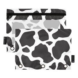 Gredecor Binder Pencil Pouch 3 Ring Black and White Cow Print Zipper Pencil Pouches Case 2 Pack Clear Binder Organizer for School Office