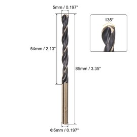 sourcing map 6pcs Jobber Drill Bits 5mm (0.197") Black Nitride & Gold Titanium Coated M2 High Speed Steel (HSS) Twist Drill Bits for Stainless Steel Aluminum Alloy Metal