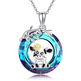 HUKKUN Cow Necklace Sterling Silver Crystal Cow Necklace for Women Cow Jewelry Gift