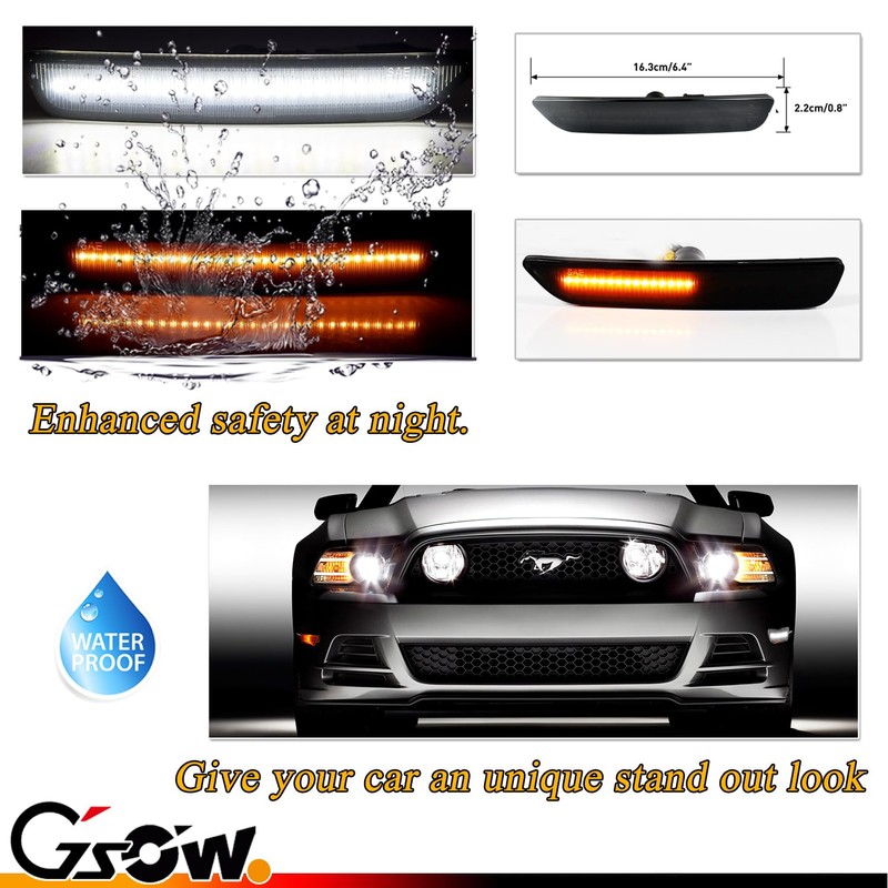 GSOWO Switchback Sequential LED Side Marker Lights for Ford Mustang