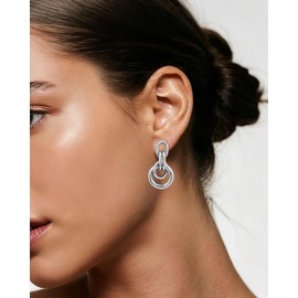 Elaximn Hypoallergenic Chunky Knot Drop Earrings for Women, Silver Geometric Long Link Drop Dangle Earrings Lightweight Fashion Statement Jewelry Gifts