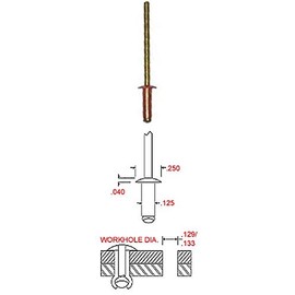 1/8" Diameter Copper Blind Rivet with Copper Mandrel, Dome Head, Grip Range .251-.375 (Pack of 50)