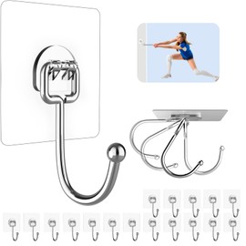 Strjobaili Large Adhesive Hooks for Hanging Heavy Duty 44 lb(Max) 20 Pack, Self Adhesive Sticky Hooks Waterproof Stainless Steel Wall Hooks for Home Bathroom Shower Kitchen OutDoor Utility Hooks