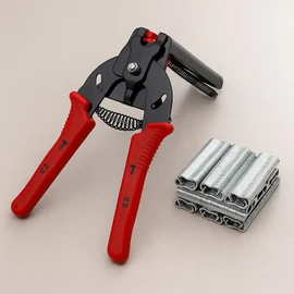 Hog Ring Pliers Kit with 600 Galvanized Steel Hog Rings – Heavy‑Duty Manganese‑Steel Tool for Fencing, Animal Cages, Upholstery & Wire Railing Repair-Red