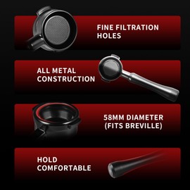 MHW-3BOMBER 58mm Bottomless Portafilter Fits Breville Dual Boiler, BES900XL, BES920XL, BES980XL, BES990BSS Espresso Machines, 2 Ears Portafilter with Filter Basket, Astra Portafilter, BP7035B-OS