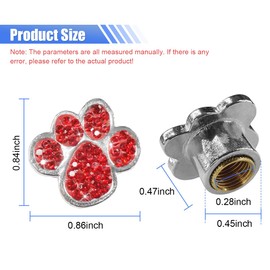 4PCS Bing Car Tire Valve Stem Caps, Dustproof Tire Air Cap, Crystal Rhinestone Tire Valve Cap for Women, Universal Dog Paw Car Tire Cap for Most Car, SUV, Truck, Motorcycle (Red)