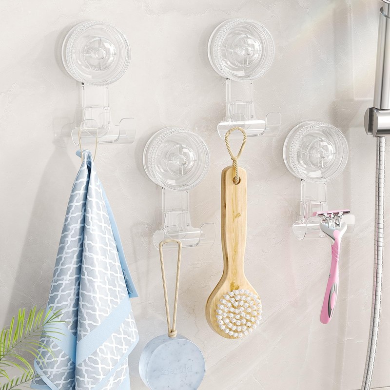 LUXEAR Shower Suction Cup Hooks, 4 Pack Razor Holder for