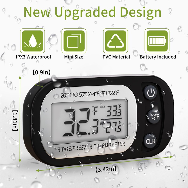 Digital Frigerator Thermometer, Waterproof Fridge and Freezer Thermometer 2 Pack,