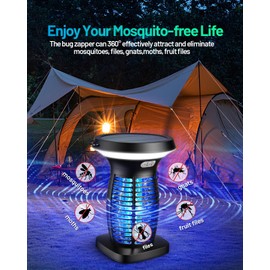 Solar Bug Zapper Outdoor, Mosquito Zapper Indoor Outdoor, Electric Fly Zapper with Camping Lantern, Waterproof Bug Traps, Cordless Mosquito Killer Lamp for Patio, Backyard, Home, Balcony