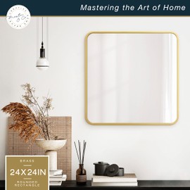 MCS Master & Co. Modern Metal Large Wall Mirror, Minimalist Home Decor Square Mirror with Rounded Corners for Living Room, Bedroom, or Bathroom, Brass, 24 x 24 in
