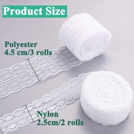 ZAWTR 50 m Lace Border Lace Ribbon White Vintage Gift Ribbon Lace Ribbon Sold by the Metre White Lace Trim for Crafts Sewing Christmas Easter Wedding Decoration DIY Craft Table Decoration (5 Rolls)