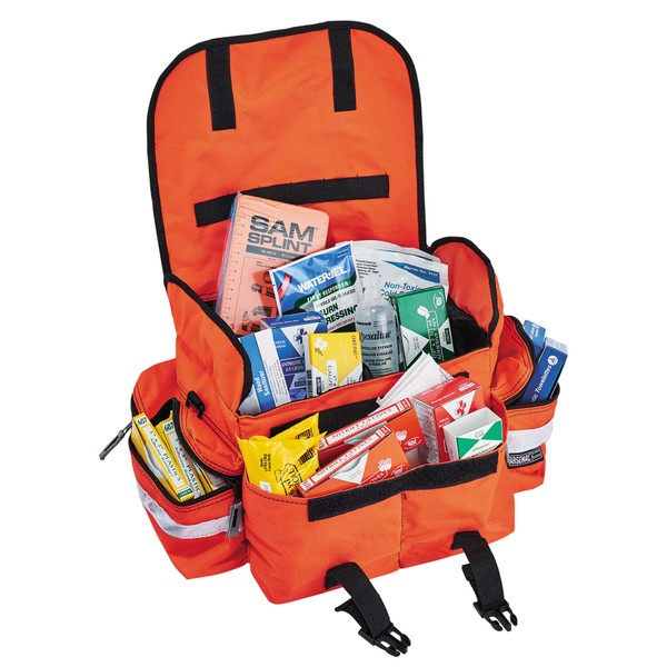 Ergodyne Arsenal 5210 Responder Compact Trauma Bag, Orange with Class B First Aid Kit Supplies Included