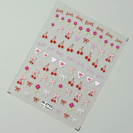 Cherry Nail Stickers for Nail Art Pink Nail Art Stickers Bowknot Heart Nail Decals Self Adhesive 5D Embossed Nail Art Design Manicure Supplies Charm for Women Nail Art Decorations Accessories
