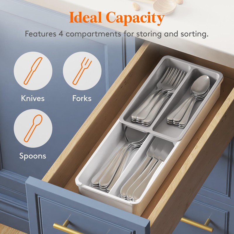 Lifewit Compact Silverware Organizer for Kitchen Drawer, Narrow Flatware Tray