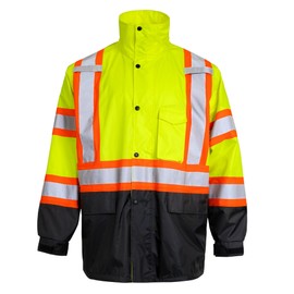 JORESTECH Safety Rain Set Kit with High Visibility Jacket with Reflective Stripe Pants and dirt-concealing black bottom